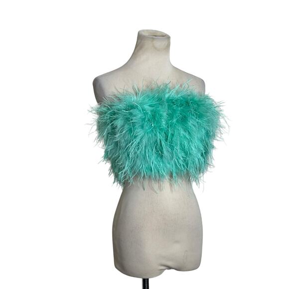 Club L London aqua green feather bandeau crop top size 4 - Picture 15 of 16